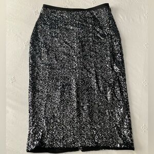 Express silver black sequined stretch pencil midi skirt 8